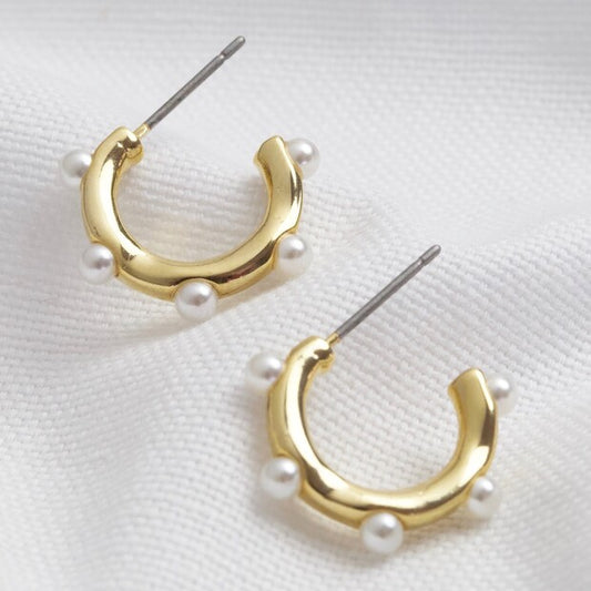 Lisa Angel Gold Pearl Edge Hoop Stud Earrings