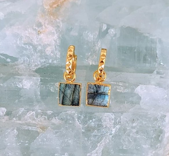 Lapis London Square Charm Hoop Earrings - Gold Plated