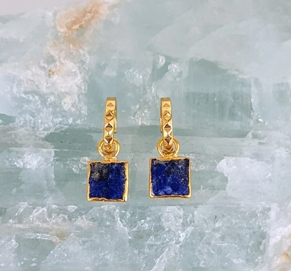 Lapis London Square Charm Hoop Earrings - Gold Plated