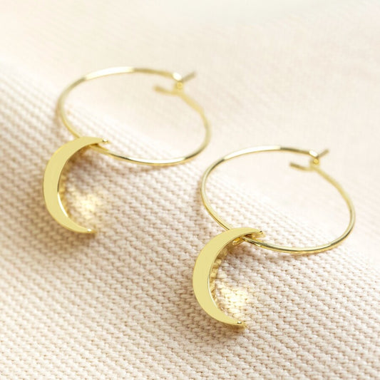 Lisa Angel Moon Charm Hoop Earrings in Gold