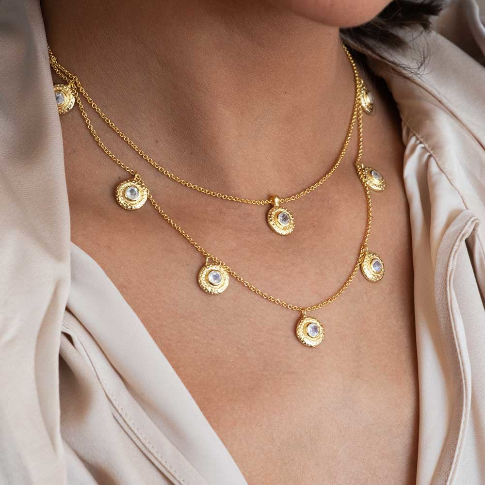 Azuni Luna Multi-Disc Gemstone Gold necklace - Moonstone