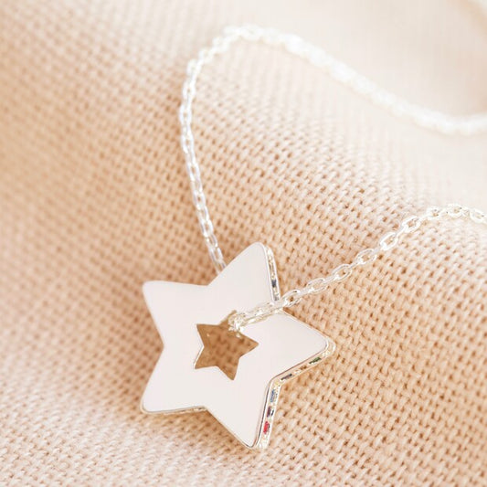 Lisa Angel Rainbow Crystal Edge Star Pendant Necklace in Silver